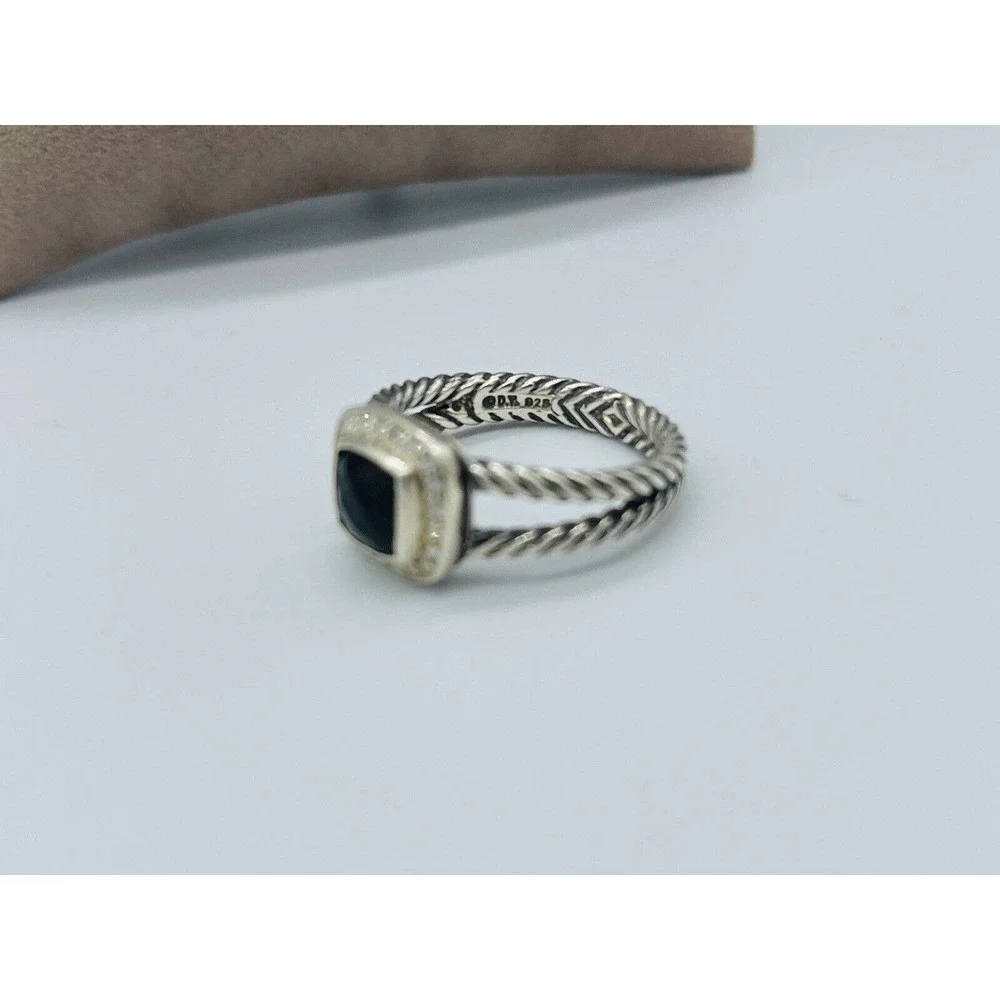 David Yurman Sterling Silver Black Onyx & Diamond Petite Albion Ring Size 7